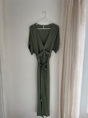 Hazel + Folk Olive Green V-Neck Wrap Maxi Dress